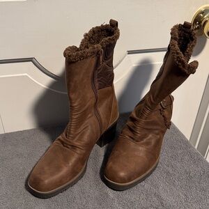 BareTraps Brown Heeled Boots with Cozy Lining